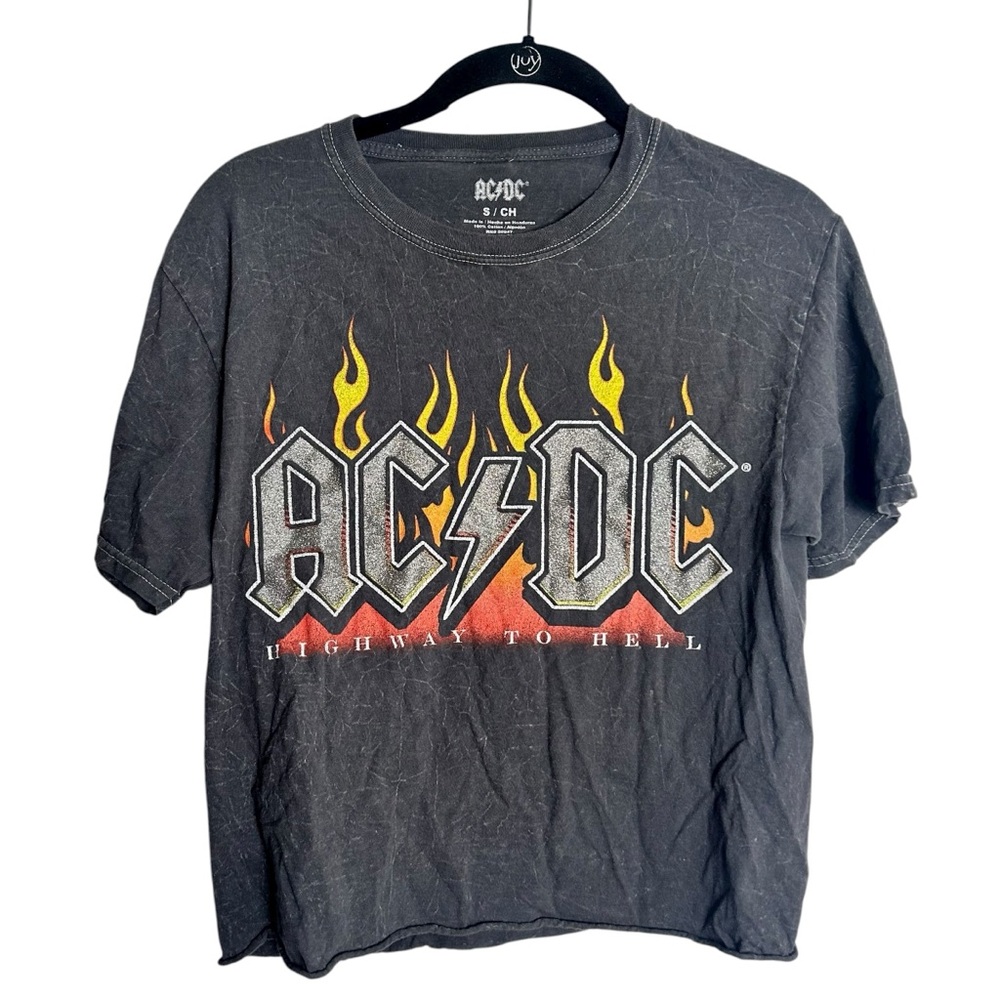 AC/DC Highway to Hell Band Tee Graphic Rock T-Shirt Black Flames Small